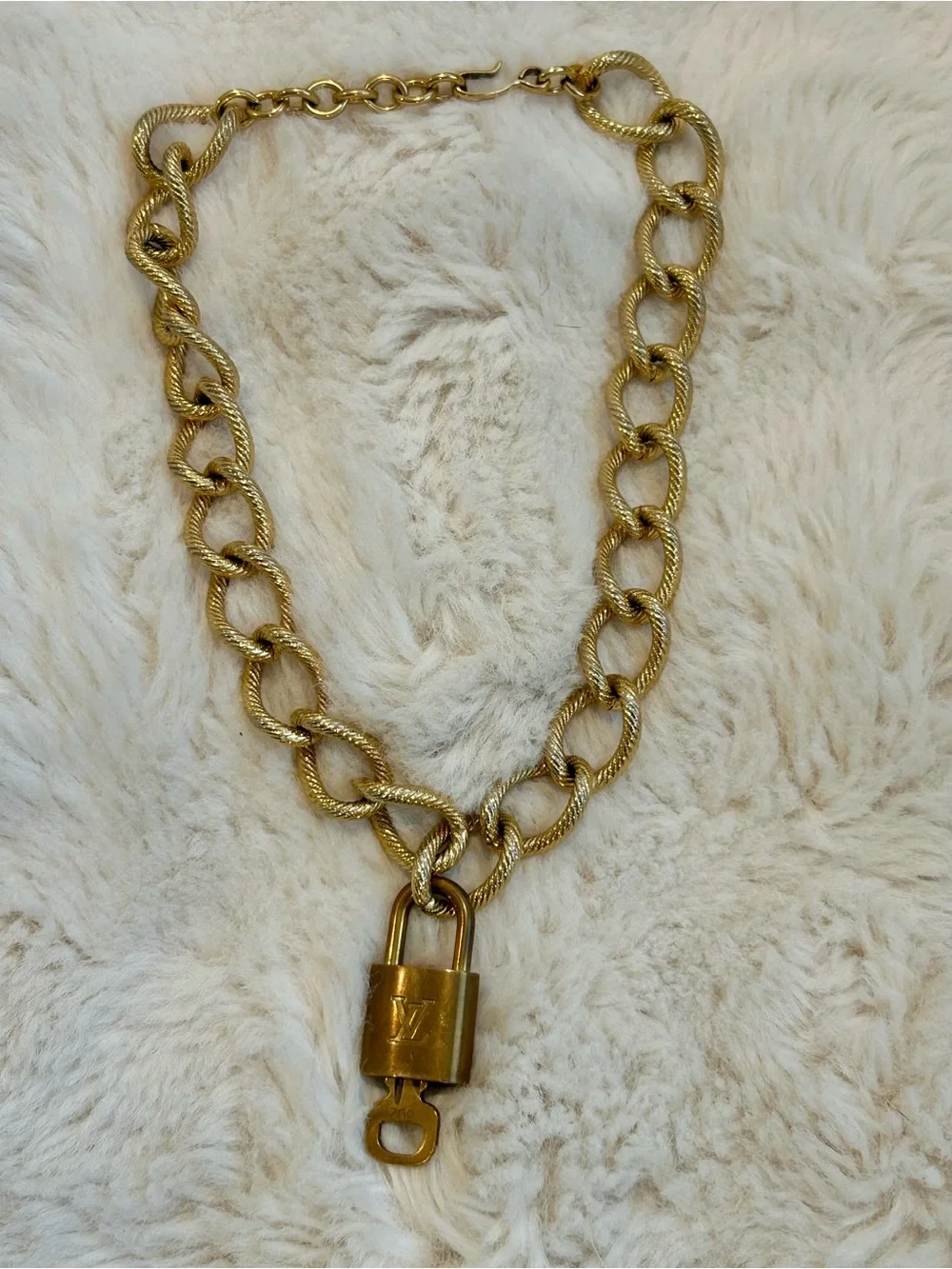 ⭐️Stunning Louis Vuitton key & lock on a rare Monet chunky link chain ⭐️